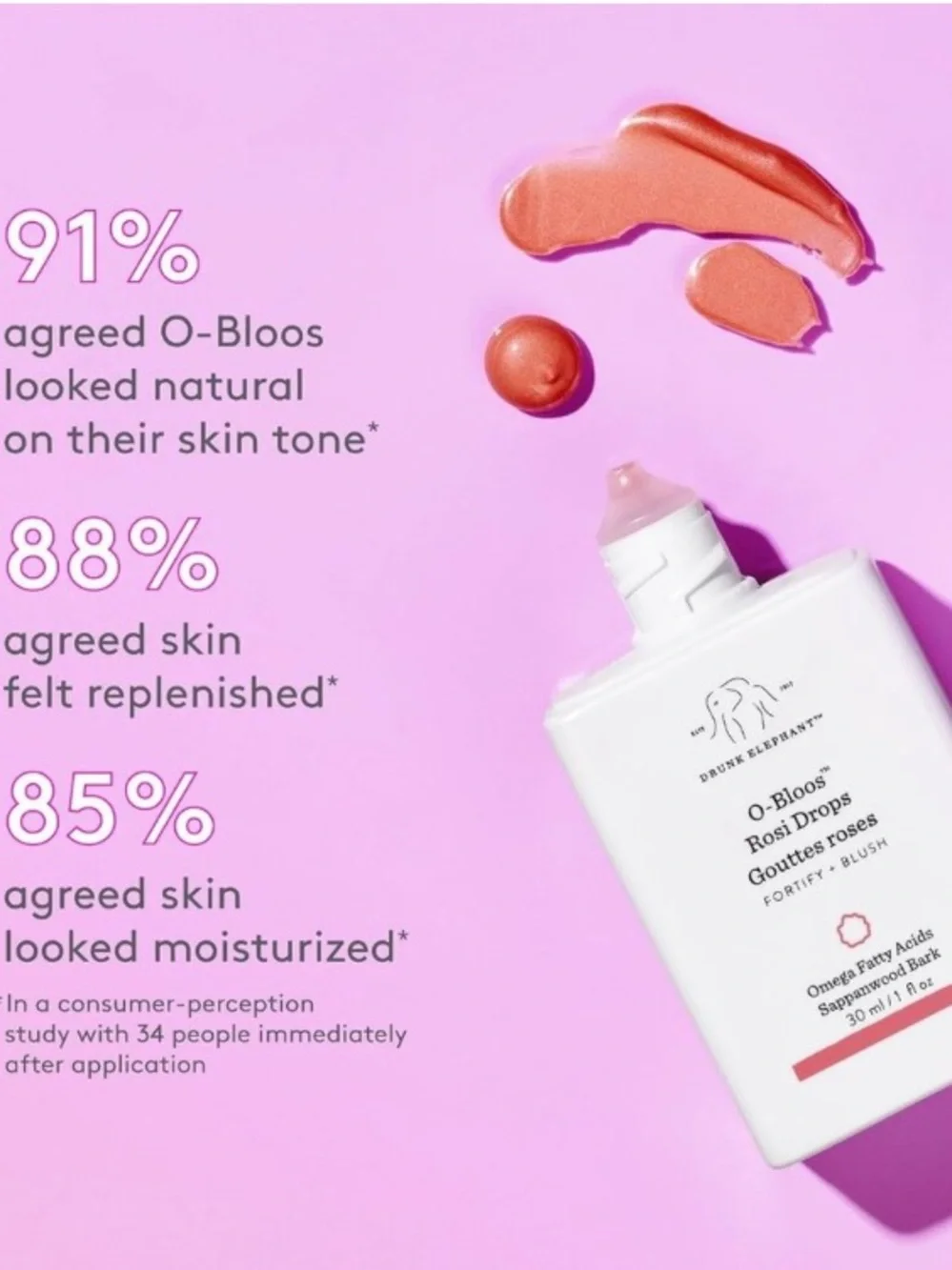 Drunk Elephant O-Bloos Rosy Drops Liquid Blush NEW! FULL SIZE!